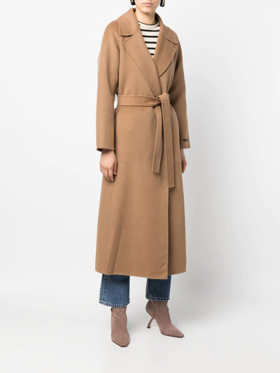 Shop Paltò Belted Wool Trench Coat In Nude