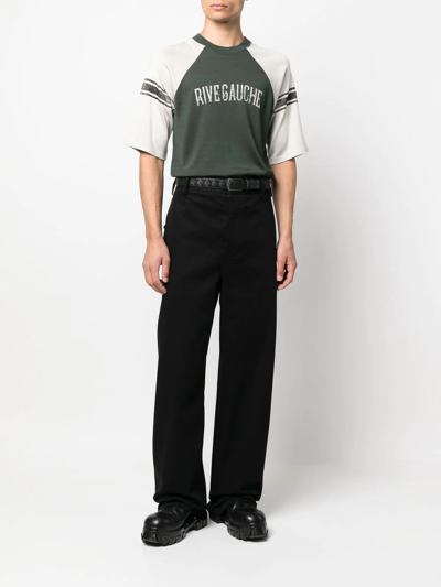 Saint Laurent Short Sleeve Crewneck Cotton Blend Raglan T-shirt In Grün