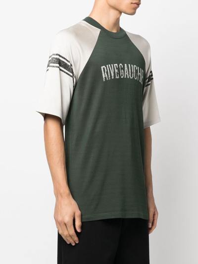 Saint Laurent Short Sleeve Crewneck Cotton Blend Raglan T-shirt In Grün