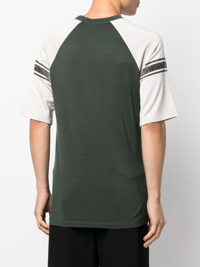 Saint Laurent Short Sleeve Crewneck Cotton Blend Raglan T-shirt In Grün