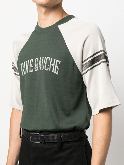 Saint Laurent Short Sleeve Crewneck Cotton Blend Raglan T-shirt In Grün