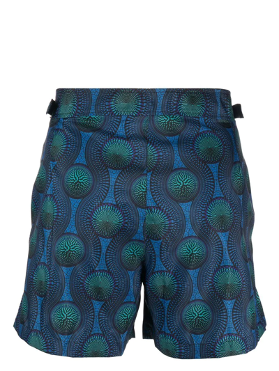 Ozwald Boateng Mosaic-print Swim Shorts In Blau
