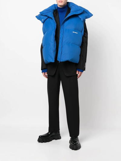 Off-white Blue Sleeveless Padded Jacket With Logo In Blau