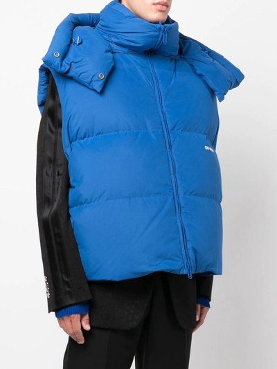 Off-white Blue Sleeveless Padded Jacket With Logo In Blau