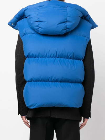 Off-white Blue Sleeveless Padded Jacket With Logo In Blau