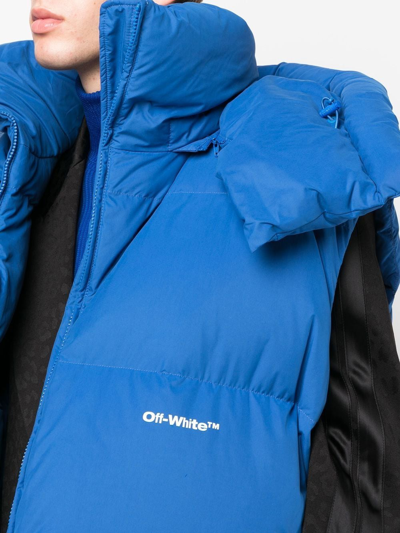 Off-white Blue Sleeveless Padded Jacket With Logo In Blau