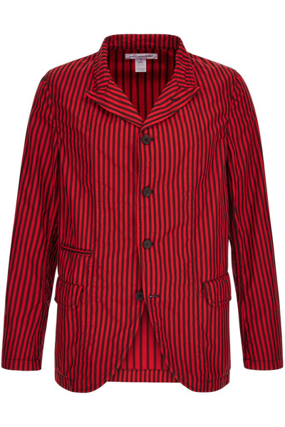 Shop Comme Des Garçons Shirt Striped Buttoned Blazer In Multi
