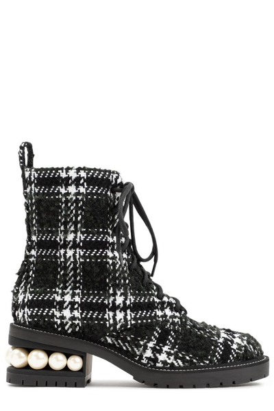 Shop Nicholas Kirkwood Embellished Checked Combat Boots In Black
