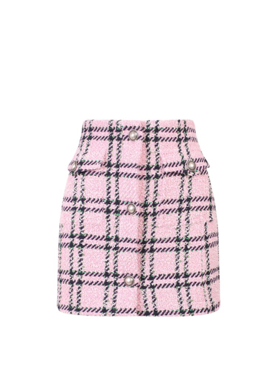 Shop Alessandra Rich Tartan Sequin Tweed Mini Skirt In Pink