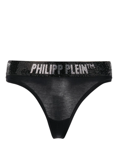 Shop Philipp Plein Logo-embellished Thong In Black