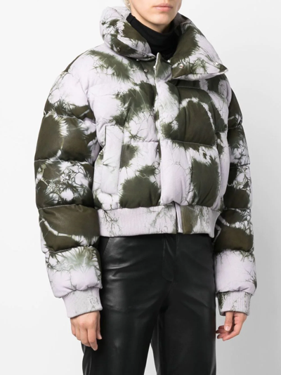 Off-white Arrow Tie Dye Down Leather Puffer Jacket In Pink