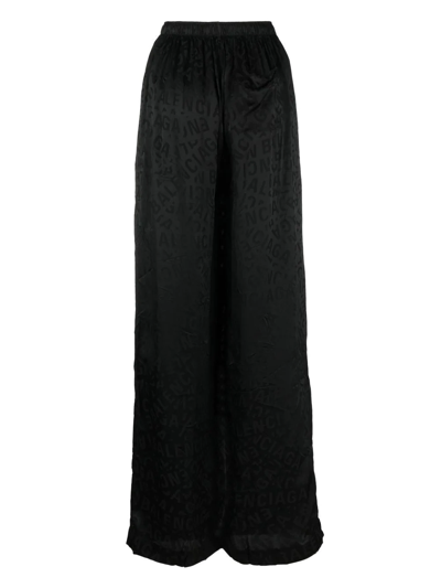 Shop Balenciaga Logo-print Silk Pyjama Pants In Black
