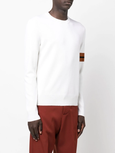 Zegna Stripe-detail Crew-neck Sweater In White