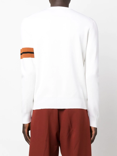 Zegna Stripe-detail Crew-neck Sweater In White