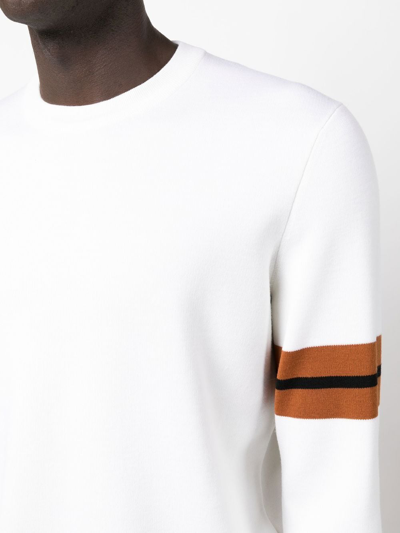 Zegna Stripe-detail Crew-neck Sweater In White