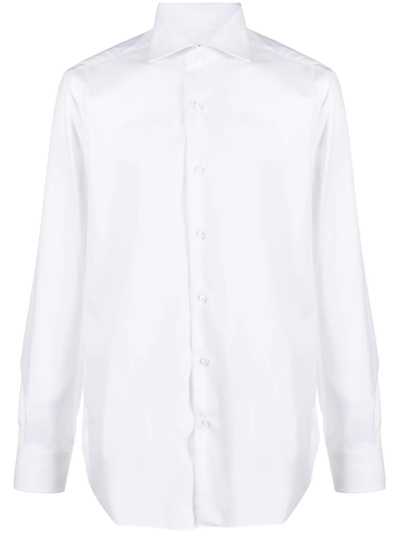 Shop Barba Spread-collar Cotton Shirt In White