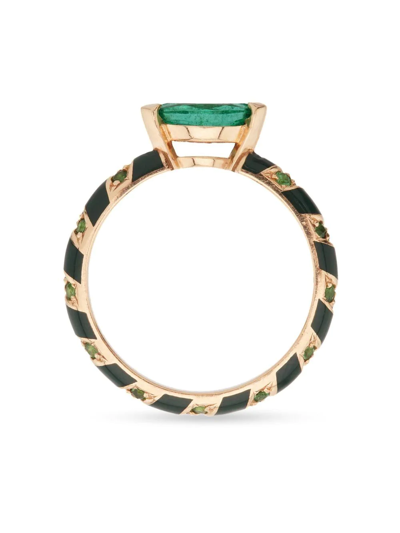 Shop Alice Cicolini 14kt Yellow Gold Memphis Candy Emerald Cocktail Ring In Black