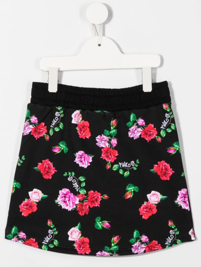 Shop Pinko Floral-print Mini Skirt In Black