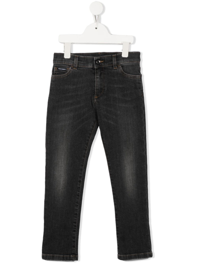 Shop Dolce & Gabbana Logo-patch Straight-leg Jeans In Grey