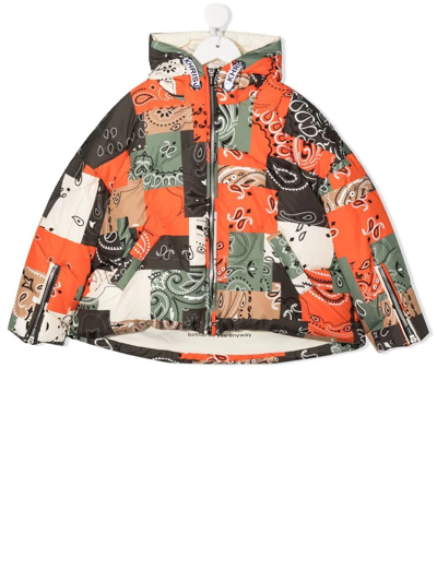 Shop Khrisjoy Paisley-print Patchwork Hooded Jacket In Orange