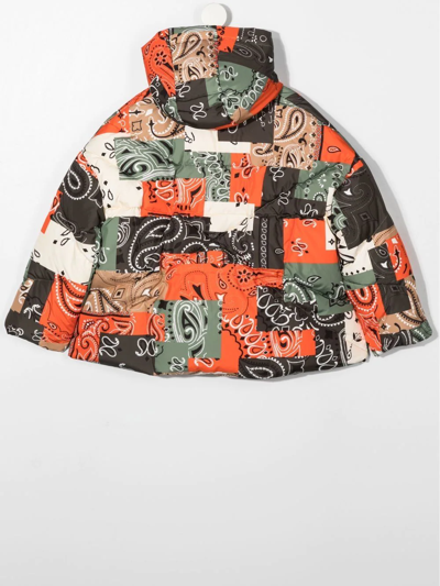 Shop Khrisjoy Paisley-print Patchwork Hooded Jacket In Orange