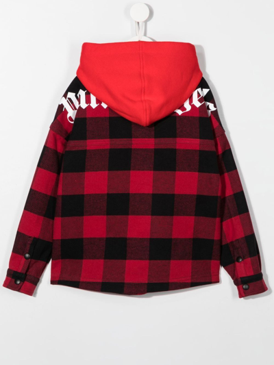 Palm Angels Checked Cotton Shirt Jacket In Red