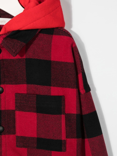 Shop Palm Angels Check-pattern Hooded Jacket In Red