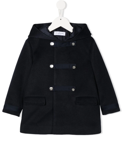 Shop Colorichiari Embossed-button Double-breasted Coat In Blue