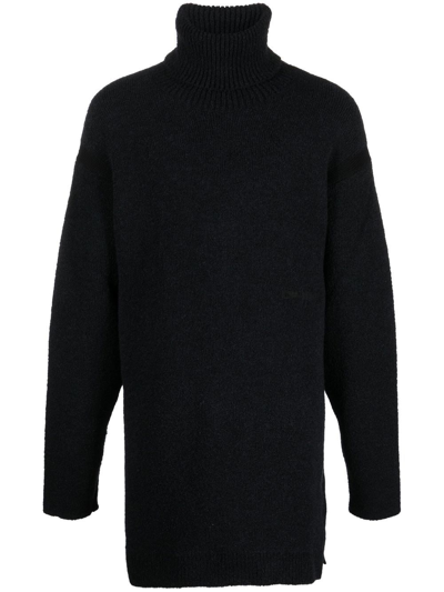 Off-white Micro Boucle Extra-long Turtleneck Jumper In Black