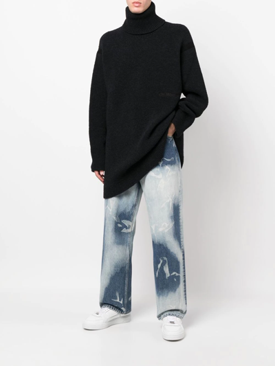 Off-white Micro Boucle Extra-long Turtleneck Jumper In Black