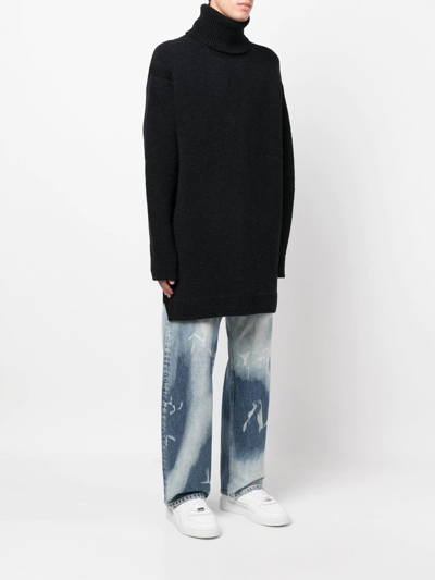 Off-white Micro Boucle Extra-long Turtleneck Jumper In Black