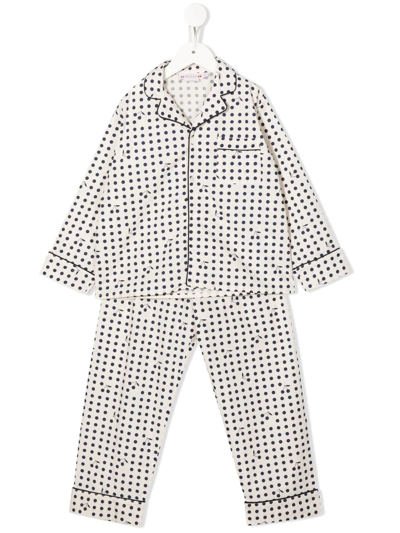 Shop Bonpoint Polka-dot Print Pajama Set In Neutrals