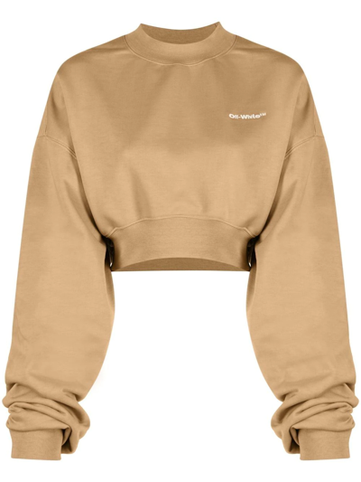 Shop Off-white Logo-print Cropped Sweatshirt In Brown