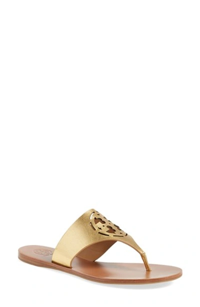 Tory Burch Zoey Gold Metallic Nappa Thong Sandal In Gold Metallic Leather