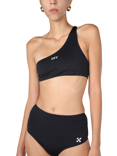 Shop Off-white One-shoulder Bikini In Nero