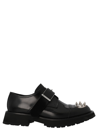 Alexander Mcqueen Studded Strap Derby Loafers In Black
