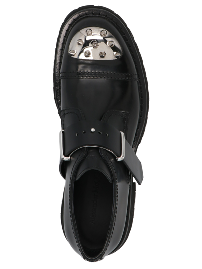 Alexander Mcqueen Studded Strap Derby Loafers In Black