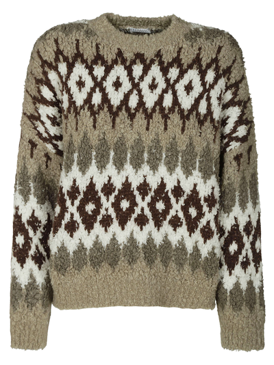 Shop Brunello Cucinelli Diamond Pattern Striped Knit Sweater In Brown
