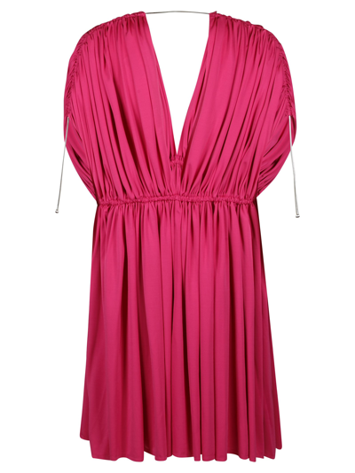 Shop Lanvin Pleated Short Dress In Bright Pink