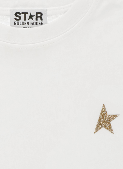 Shop Golden Goose T-shirt With Glittered Logo In White/gold