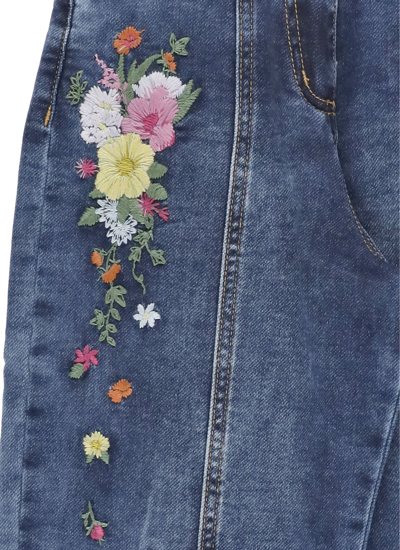 Shop Monnalisa Embroidered Denim Jeans In Blu Stone