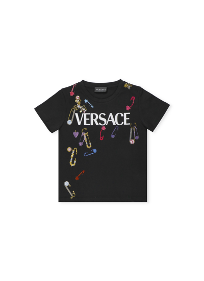 Shop Versace Pins Logo T-shirt In Nero+multicolor