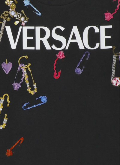Shop Versace Pins Logo T-shirt In Nero+multicolor