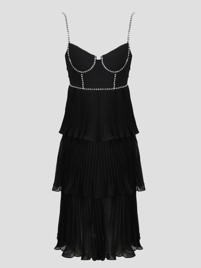 Shop Self-portrait Chiffon Tiered Midi Dress In Black