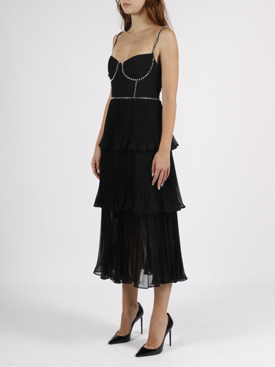 Shop Self-portrait Chiffon Tiered Midi Dress In Black