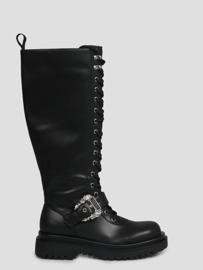 Shop Versace Jeans Couture Drew Baroque Buckle Boots In Black