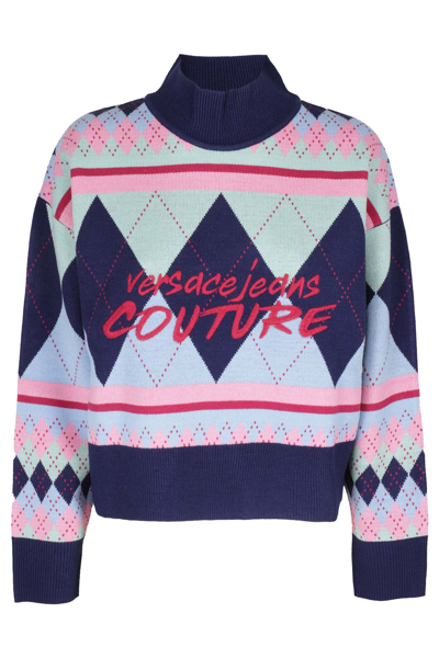 Shop Versace Jeans Couture Argyle Mix Knitwear Mix Wool In Multicolor Chiari