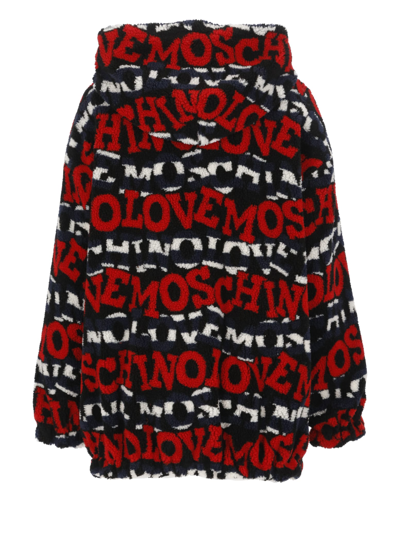 Shop Love Moschino Shearling Effect Jacket With All Over Logo In Multicolor