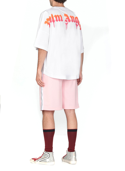 Shop Palm Angels Track Bermuda Shorts With Logo In Almond Blossom White