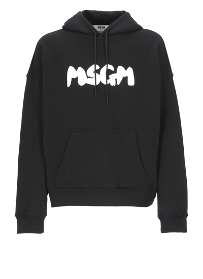 Shop Msgm Loged Hoodie In Black
